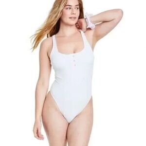 Stoney Clover Lane X Target One-Piece Swimsuit, Ribbed, White, NWT Size Medium